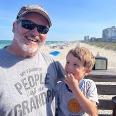 Peter and Teddy on the beach